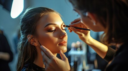 A makeup artist demonstrates the dramatic effect of contouring and highlighting, transforming a modelâ€™s face with skillful application