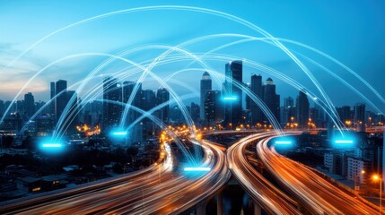 Fototapeta premium Futuristic Cityscape with Interconnected Skyscrapers