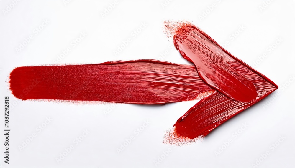 Poster red lipstick smear forming an arrow pointing to the right on a white background, creating a vibrant 