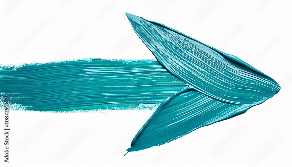 Poster vibrant and dynamic visual, turquoise paint forms a right pointing arrow on a white background