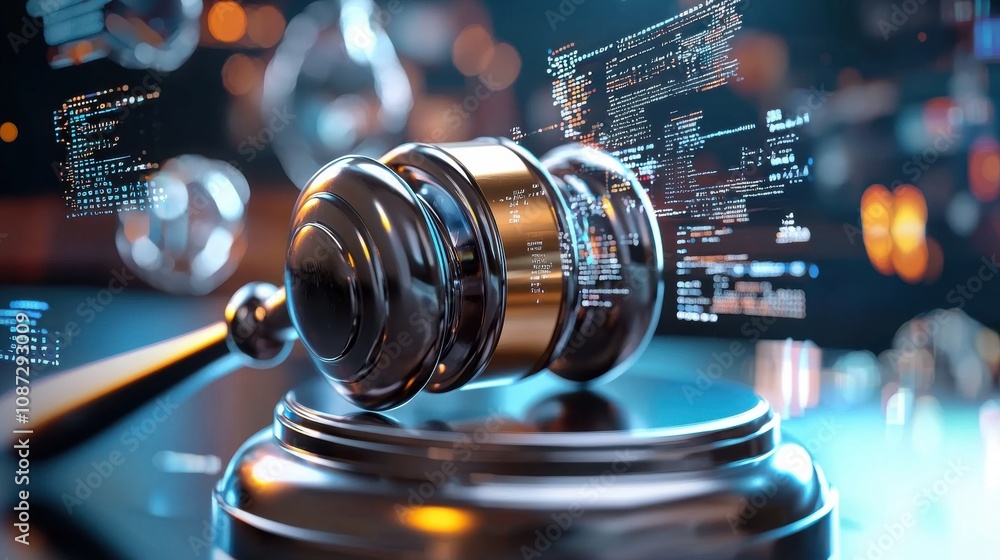 Poster metallic gavel with generative ai elements