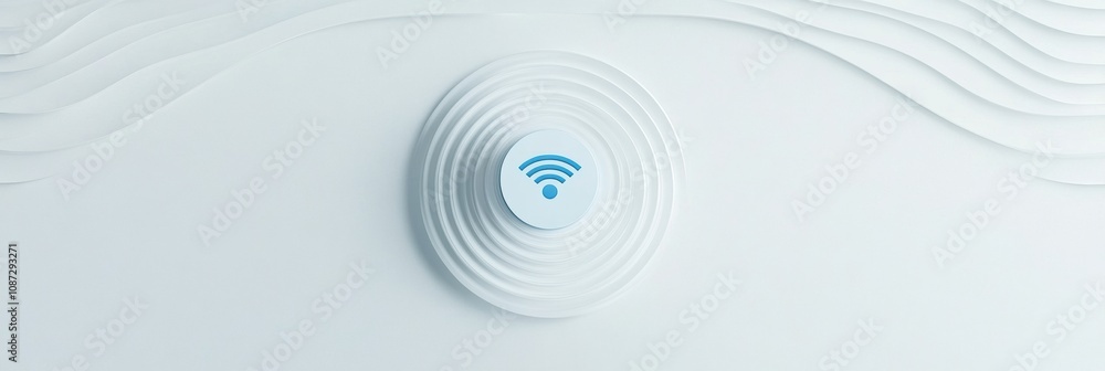 Leinwandbilder a blue wi-fi symbol is prominently featured on a smooth white background with soft wave designs, ind