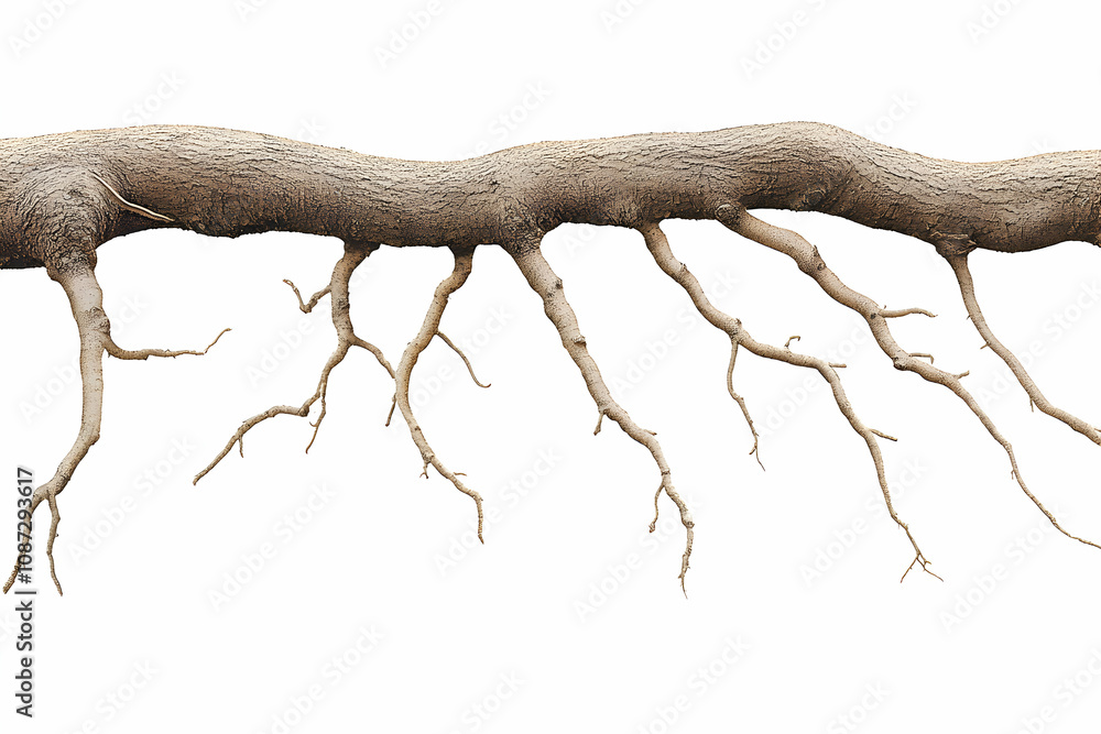 Poster isolated image of a large tree branch with exposed roots, perfect for design projects needing a natu