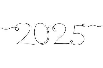 
2025 one continuous line drawing element New Year design isolated on white background. Vector illustration
