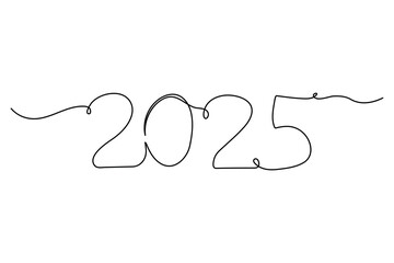 
2025 one continuous line drawing element New Year design isolated on white background. Vector illustration
