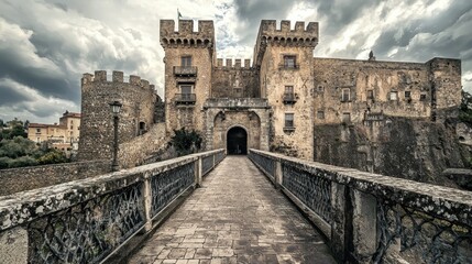 Obraz premium A historical drawbridge leading to a castle, highlighting architecture and history