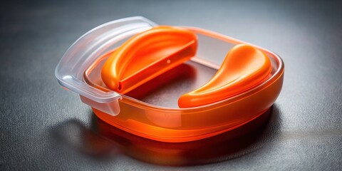 A clear plastic container with two orange, crescent-shaped inserts, designed to hold and organize small objects.