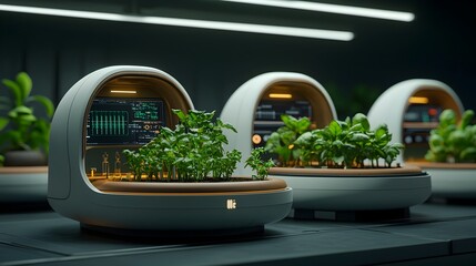 Innovative organic food production in a futuristic biotech lab setting featuring advanced hydroponic cultivation systems technologically enhanced plant growth chambers and sleek