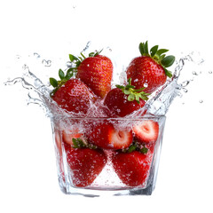 Delicious strawberries juice splash isolated on a transparent background