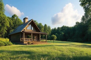 Obraz premium Idyllic Cabin Retreat with Forest View