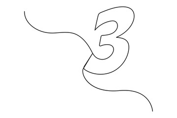 Number three continuous one line drawing of number 3. editable One line drawing of number 3 icon. Vector illustration