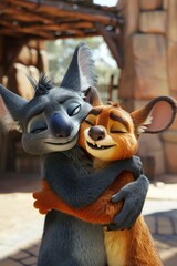 Two Animated Characters Embracing in a Tender Moment