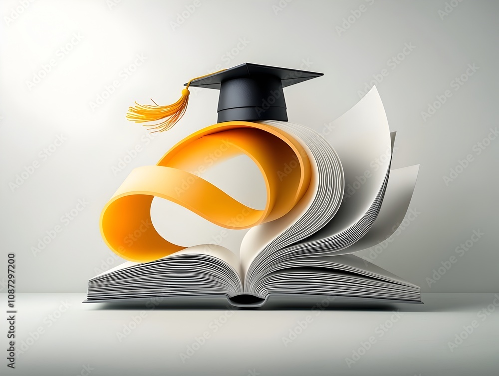 Aufkleber a minimalist geometric composition featuring a graduation cap balanced precariously on the corner of