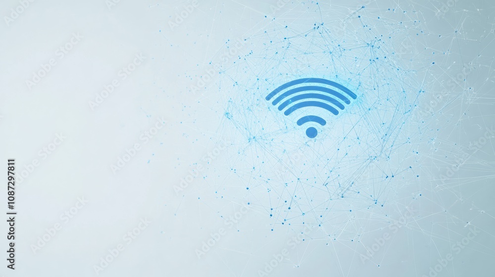 Poster a blue wi-fi symbol illustrated against a light background, showcasing wireless connectivity for dig