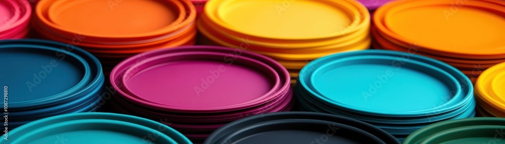 Poster a vibrant array of paint cans in various colors, showcasing a creative palette ideal for artistic pr