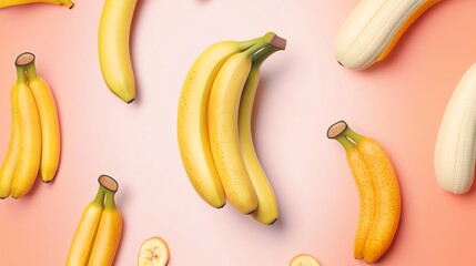 Fototapeta premium Nutrient-rich bananas with diet-focused elements, fresh and balanced composition, high-detail textures, 3D illustration