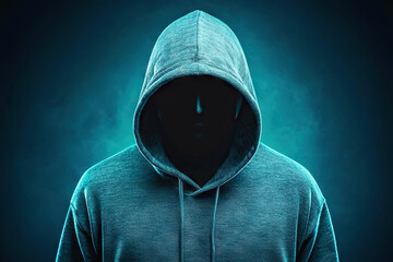 Mysterious figure in hoodie with dark background, evoking intrigue and anonymity. image captures sense of secrecy and hidden identity, perfect for themes of hacking or crime