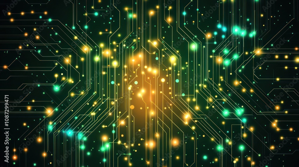 Aufkleber abstract digital circuit design with glowing particles representing technology and data flow.