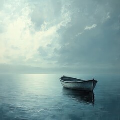 Naklejka premium a boat floating on a calm sea