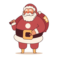 Santa Claus with gift sack vector Christmas cartoon character isolated on a white background.