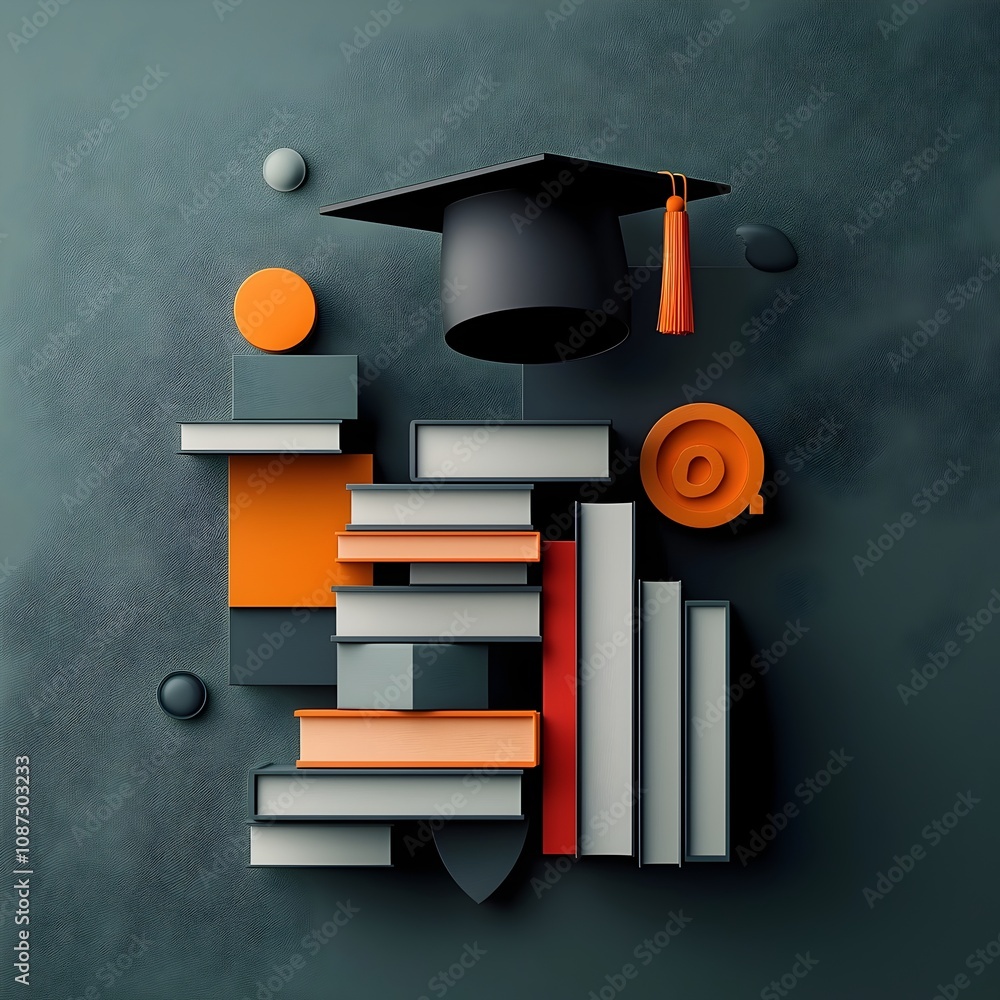 Aufkleber minimalist abstract composition highlighting the form and texture of a graduation cap as it interact