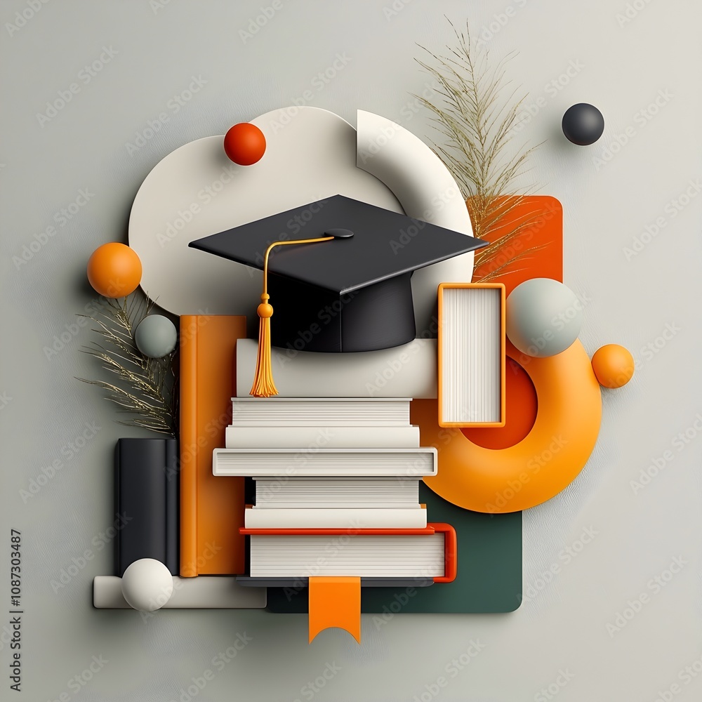 Aufkleber minimalist abstract composition highlighting the form and texture of a graduation cap as it interact