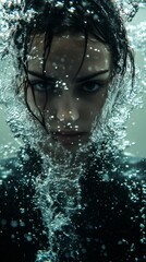 Intense Underwater Portrait with Bubbles
