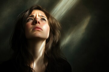 Heartbroken woman gazing at the sky, tears on her face