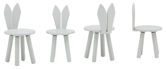 White chair, four legs, with backrest on the side cut out isolated transparent background