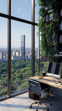 Modern Office with Stunning Cityscape View