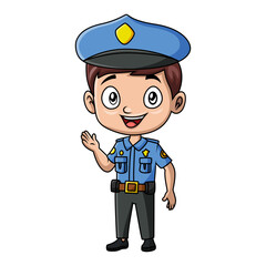 Cute police boy cartoon on white background