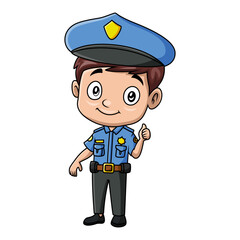 Cute police boy cartoon on white background