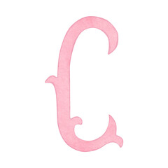 Watercolor vintage pink letter C, alphabet for crest design