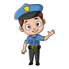 Cute police boy cartoon on white background