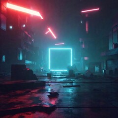 Neon signs barely visible through the smoke of a destroyed futuristic city.