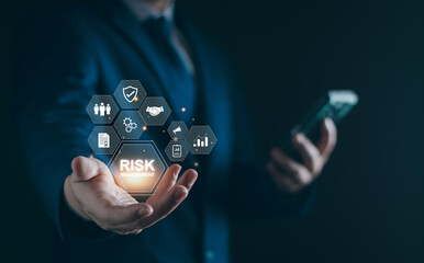 Risk manage, Business risk assessment. Business manager assess investment, Safety control risk. Reduce crisis opportunity for financial investment, projects, plan. business analysis