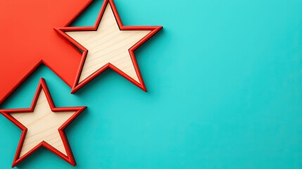 Fototapeta premium christmas pattern and minimalist stars, A vibrant teal background features red and cream stars, creating a playful and festive atmosphere ideal for decorations or celebrations.