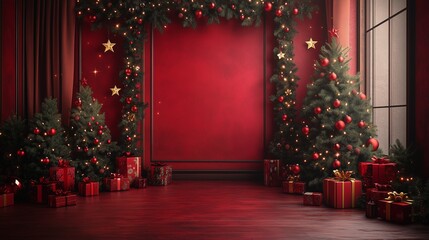 Merry Christmas banner with stage product display cylindrical shape and festive decoration for Christmas