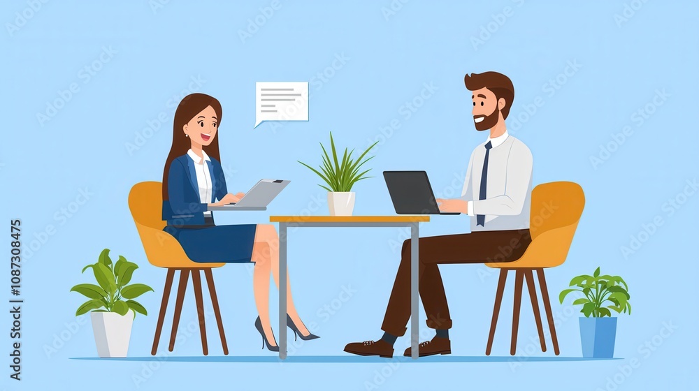 Poster modern interview scene with candidate and interviewer