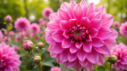 Obraz premium Dahlia flowers blooming in a summer garden