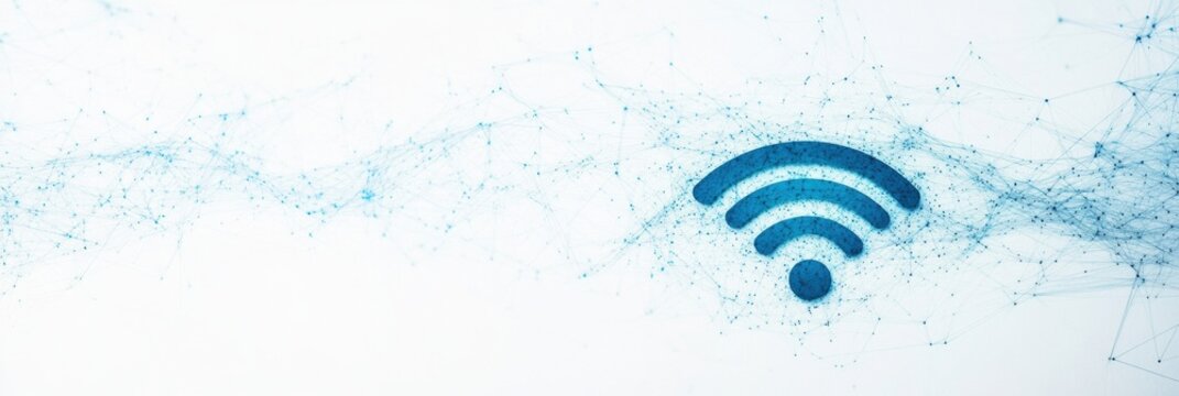 A blue Wi-Fi icon is depicted on a bright background, highlighting the concept of internet connectivity in a digital age. Generative AI