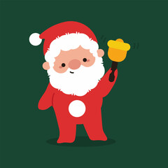 Cute Santa Claus with jingle bell vector cartoon character.