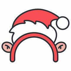 Christmas headband with Santa hat and ears vector cartoon illustration isolated on a white background.