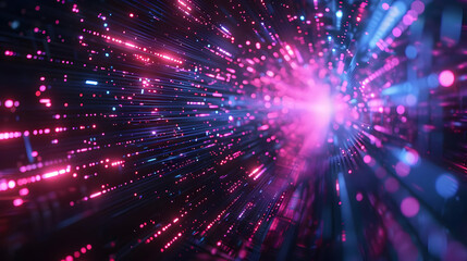 Naklejka premium Abstract 3D Background: Pink and Blue Light Trails converge creating a futuristic tunnel effect.