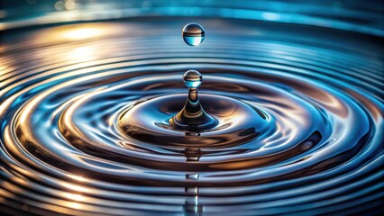 A single water droplet creates a ripple effect in still water, showcasing the beauty of fluid dynamics and the physics of liquid motion.