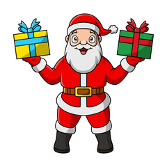 Cartoon cute santa claus with gift