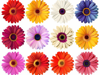 Set of colorful daisies isolated on a white background, vector illustration design