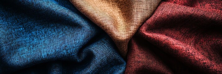 Fototapeta premium Close-up of Textured Fabric in Blue, Red, and Brown