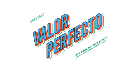 Obraz premium Valor Perfecto: Sleek 3D isometric text effect with vibrant pop colors. Perfect for bold, stylish designs. Fully editable vector format for effortless customization.