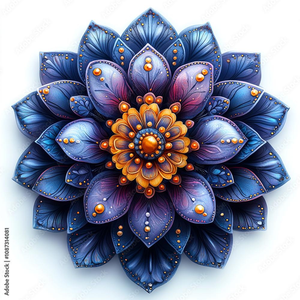 Poster mandala fractal design element with flower pattern isolated on white background
